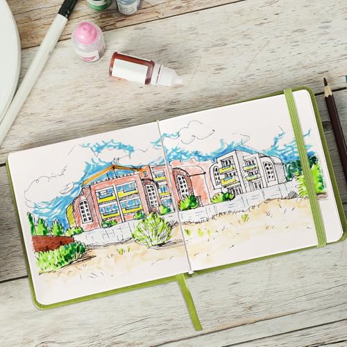Prudiut 5" x 5" Hardcover Small Sketch Book, 80 Sheets, Emerald Green | 160gsm Acid-Free Travel Sketchbook, Elastic Closure, Ribbon Bookmark, Mini Sketchbook for Sketching & Back to School Gifts - color: Emerald Green