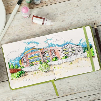 Prudiut 5" x 5" Hardcover Small Sketch Book, 80 Sheets, Emerald Green | 160gsm Acid-Free Travel Sketchbook, Elastic Closure, Ribbon Bookmark, Mini Sketchbook for Sketching & Back to School Gifts - color: Emerald Green