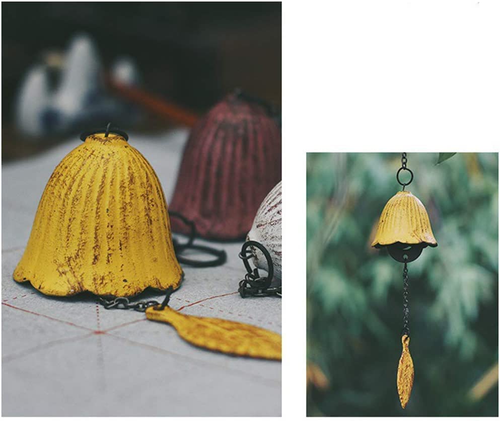 Japanese Traditional Lucky Small Wind Chimes for Outside, Iwachu Cast Iron Bless Temple Wind Bell Memorial and Sympathy Leaf Wind Chimes Indoor Garden Bell, Patio, Balcony (Yellow Leaf)