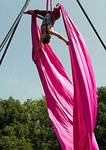 Durable Aerial Silks Starter Kit with 11-Yard Yoga Hammock & Hardware | Aerial Swing for Acrobatic Flying Yoga & All Levels, Aerial Rigging Point up to 14ft, Durable, Safe - color: Pink