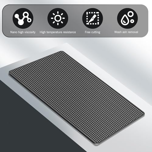 2 PCS Car Dashboard Anti-Slip Mat, 10.62" x 5.9" Grid Pattern High Temperature Resistant Washable Center Console Storage Mat, Double-Sided Self-Adhesive Accessories, for Most Cars (Black)
