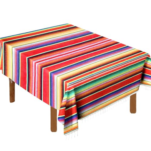 Fowecelt Mexican Serape Blanket Tablecloth 59 x 84 Inch for Mexican Party Wedding Decorations Outdoor Picnics Dining Table, Large Square Fringe Cotton Handwoven Table Cloth - color: Red, size: 84" x 59" (Square)