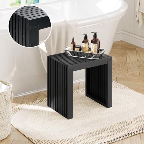 Bamboo Dining Bench, 18'' Slatted Design Entryway Bench, Black - color: Black, size: 18in