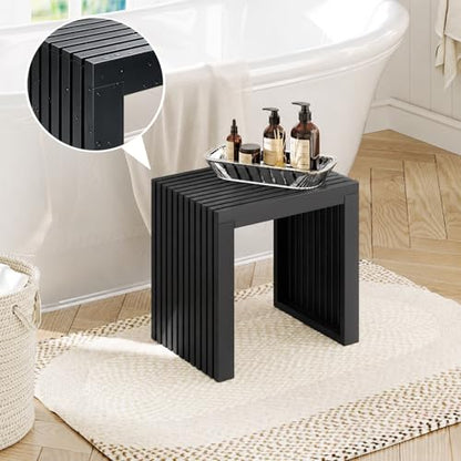 Bamboo Dining Bench, 18'' Slatted Design Entryway Bench, Black - color: Black, size: 18in