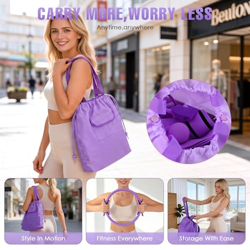 Pilates Kit, Pilates Equipment for Home Workouts, Home Pilates Essentials Kit for Women with Pilates Ring and Ball Set, Socks, Ankle Resistance Bands with Cuffs, Resistance Band and Massage Ball - color: Purple