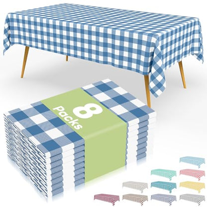 Smiry 8 Packs Gingham Disposable Table Cloth, 54 x 108 Inch Waterproof Plastic Tablecloth, Rectangle Aqua and White Checkered Table Covers for Picnic, Birthday, Party - color: Aqua and White, size: 54"x108" (Pack of 8)