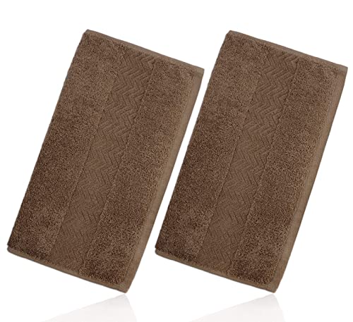 Cleanbear Bathroom Hand Towels, 100% Cotton Face Towels, 13” x 28” (Brown) | Soft Lightweight Quick-Drying Hand Towels Set of 2, Ideal for Hand, Face, Bath, Kitchen, Guests - color: Brown