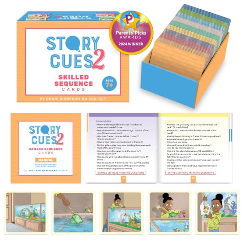SkillEase Story Cues Skilled Sequencing Cards, Speech Therapy Materials, Social Skills Game, English Language Learners Games, Storytelling Cards, Sentence Building and Picture Cards (Story Cues 2) - color: Story Cues 2