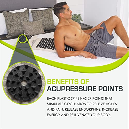 ProsourceFit Ki Acupressure Mat and Pillow Set with 100% Natural Linen for Back/Neck Pain Relief and Muscle Relaxation - color: Onyx Gold
