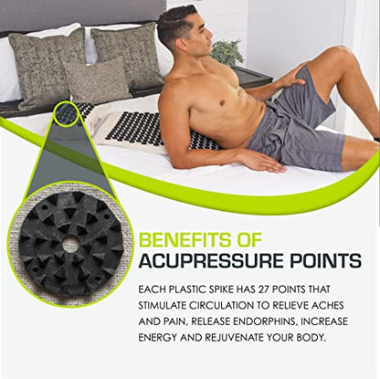 ProsourceFit Ki Acupressure Mat and Pillow Set with 100% Natural Linen for Back/Neck Pain Relief and Muscle Relaxation - color: Onyx Gold