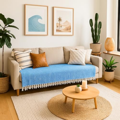 Open Road Goods Solid Color Mexican Yoga Blanket – Large Handwoven Throw for Yoga, Beach, Camping or Home – Soft and Durable Cotton Blend - color: Aqua Blanket