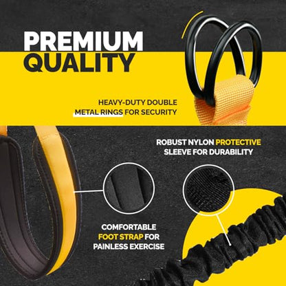 Pull Up Assistance Bands Set with 4 Levels, Adjustable Strap and Foot Rest | 50–200 lb stackable pull-up assistance, nylon-sleeved bands, adjustable support, reduced snap-back risk - color: Yellow