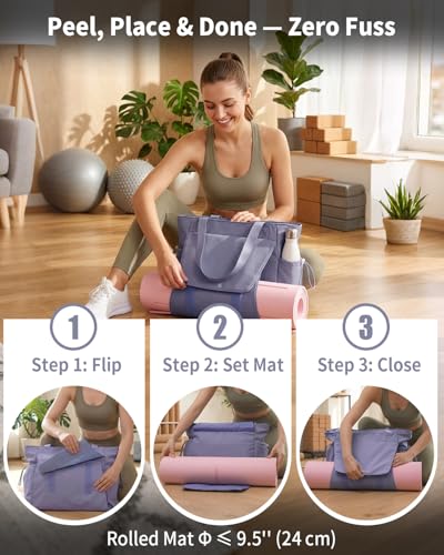 sportsnew Yoga Mat Bag Waterproof Tote Gym Bag Mat Carrier W/Wet Pocket | hook-and-loop mat holder 5s quick access, 40oz handled bottle pocket, wet bag, lightweight waterproof, drawstring pockets,19L - color: Blue-Gray