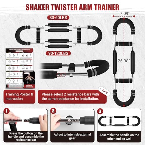Twister Arm Trainer, 30-120 lbs Adjustable Chest Workout Equipment | 4 Spring & Poster for Men & Women, Detachable Power Twister Home Fitness Equipment for Enhancing Upper Body Muscle - color: Grey
