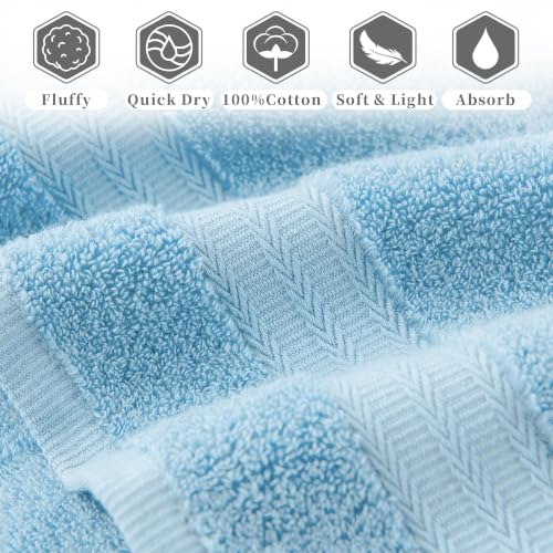 VOOVA & MOVAS Sky Blue Bathroom Hand Towels 2 Pack, 100% Cotton, 13x29 in | Lightweight, Fast Drying & Absorbent, Built-in Hanging Loop, Ideal for Shower, Gym, Travel & Spa - color: Skyblue