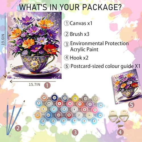 Arttoplus Flowers Paint by Numbers Kit for Adults Beginner 16x20 inch | Flowers Adult Paint by Number Kits on Canvas, Floral Oil Acrylic Painting by Numbers for Gift Home Wall Decor (Without Frame) - color: A-MT19890-US
