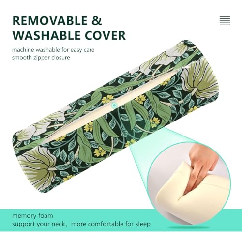 Neck Roll Pillow Bolster Pillow Round Health Memory Foam Long Cervical Roll Cylinder Bolster Body Pillow with Removable Washable Cover Bolster Pillow for Bed Legs Back Yoga Willam Morris Green - color: Flower 26