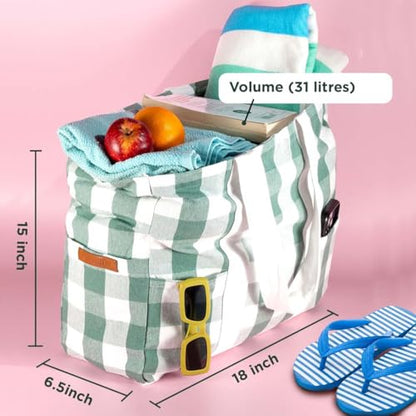 Folkulture Beach Tote Bags For Women, Beach Must Haves 2026-18x15 Inch | Waterproof,Sandproof, Large Tote Bags for Women, Swimming Pool, Beach Essentials, Simple Modern Pool Bag, Bolsos Para Mujeres - color: Forest Green - Checkered