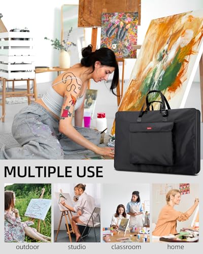 Nicpro Art Portfolio Bag 32”x 42'', Nylon Artist Bag with Reinforced Edges | Durable 840D Fabric, Adjustable Shoulder Strap, 3-sided zipper, Waterproof Art Portfolio Case, for Canvas Artwork Solar Panel - size: 32 x 42 inches