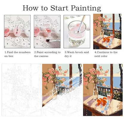 ZRIZQ Paint by Numbers Kit for Adults Beginner,Flowers Landscape,16x20 | Full set with wooden brushes,rolled canvas,rich paints.Calming activity.Beginner friendly.Just open and paint. - color: 16"X20"Rolled Canvas-Flowers 6