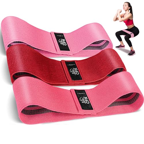 CFX Resistance Bands Set, Exercise Bands with Non-Slip Design for Hips & Glutes, 3 Levels Workout Bands for Women and Men, Booty Bands for Home Fitness, Yoga, Pilates - color: Red Set
