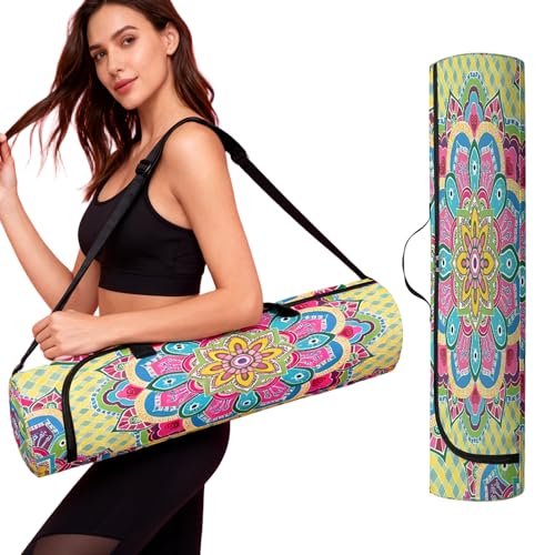 Spacious Extra Large Storage Yoga Mat Bag | Huge Capacity Mandala Gym Tote - Waterproof Wear-Resistant Carrier Strap Pilates - color: Blossoming Flowers and Delicate Dreams Pink