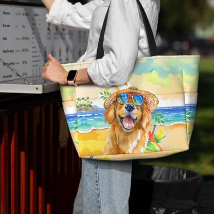 Large Beach Bag for Women Waterproof Foldable Travel Shoulder Tote Bag with Pocket for Weekender Pool Vacation - color: Dog Yellow