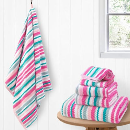 VOOVA & MOVAS Striped Towels 6 Pack, 100% Cotton, Pink Aqua - color: Pink + Aqua + Teal Striped, size: 6 PCS Bathroom Towels