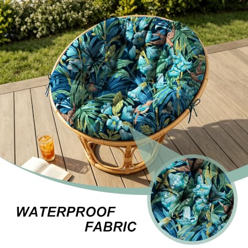 47" Round Tufted Floor Cushion, Thick Meditation Papasan with Ties - color: Blue Flower