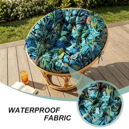 47" Round Tufted Floor Cushion, Thick Meditation Papasan with Ties - color: Blue Flower