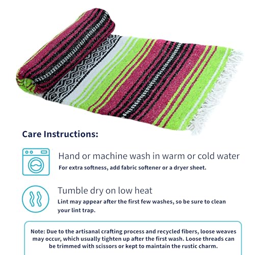 La Montana Bulk Falsa Mexican Blanket, 4 Pack, Hot Pink/Apple Green/White - color: Hot Pink/Apple Green/White