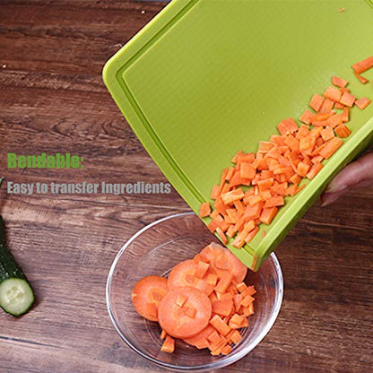Liflicon Silicone Thick Cutting Boards Mats Set of 3 Foldable & Flexible Design Juice Grooves Easy Grip Handle Dishwasher Safe for Kitchen,BPA free Silicone Cutting Board-Green - color: Green, size: S+M+L