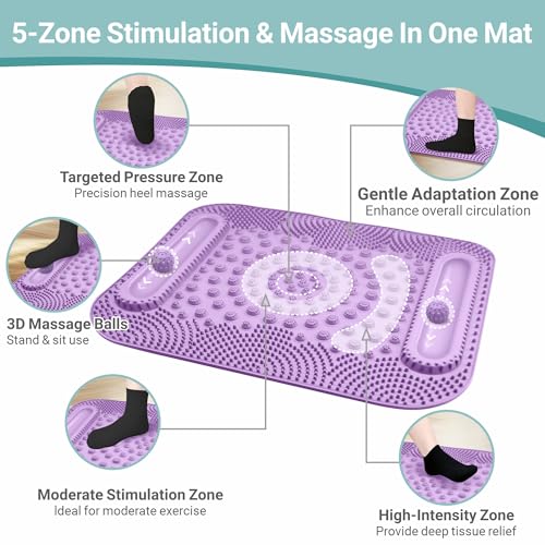 Foot Massage Mat with Two Massage Balls, 5-Zone Acupressure & Reflexology Mat for Various Stimulation, Portable Pressure Point Pad for Feet Relaxation, Pain, Fatigue Relief(Purple) - color: Purple