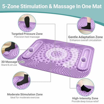 Foot Massage Mat with Two Massage Balls, 5-Zone Acupressure & Reflexology Mat for Various Stimulation, Portable Pressure Point Pad for Feet Relaxation, Pain, Fatigue Relief(Purple) - color: Purple