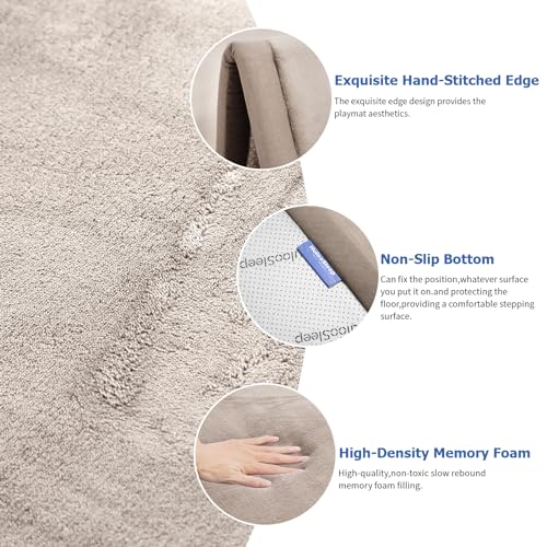 Baby Play Mat for Floor,1.3" Thick Elasti Foam Tummy Time Mat,79"×158“ Extra Large Soft Coral Velvet Nursery Rug,Non Slip Safe for Crawling,Toddlers,Infants,kids,Tatami Style for Living Room,Classroom,Playroom(Beige) - color: Beige, size: 158"×79"×1.3"