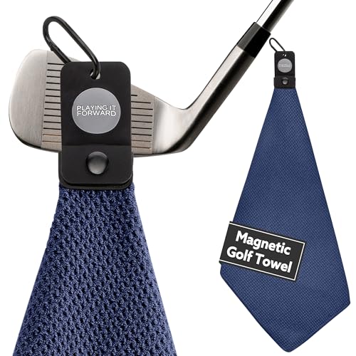 Magnetic Golf Towels for Golf Bags with Clip & Ultra Strong Magnet - Waffle Weave Microfiber Towel for Secure Hold on Bags & Carts - Ideal Club Cleaner & Accessories - Navy - color: Navy