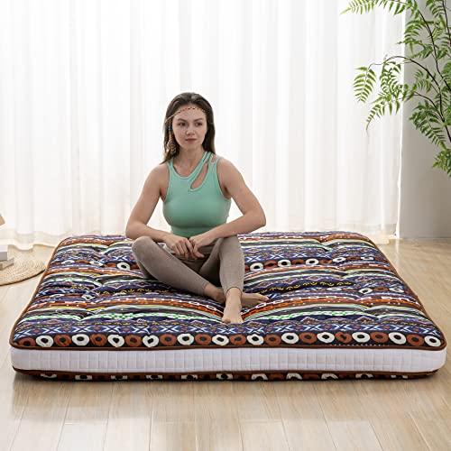 Dr.Futon Japanese Floor Futon Mattress Extra Thick Folding Roll Up Bed Topper Mat for Guest,Lounger and Tavel - color: Indianc, size: Full