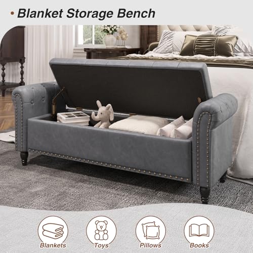 FiveWillowise 55" Bedroom Bench, End of Bed Bench with Storage, Grey - color: Grey, size: 55-inch