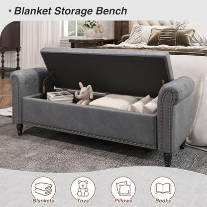 FiveWillowise 55" Bedroom Bench, End of Bed Bench with Storage, Grey - color: Grey, size: 55-inch