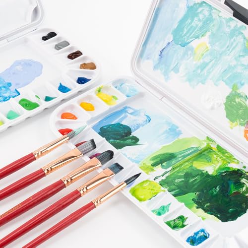 Transon Watercolor Palette Folding with Lid 18wells 2 Mixing Areas and 1 Large Mixing Tray Also for Gouache Acrylic Paint Palette Pink Color - color: Pink