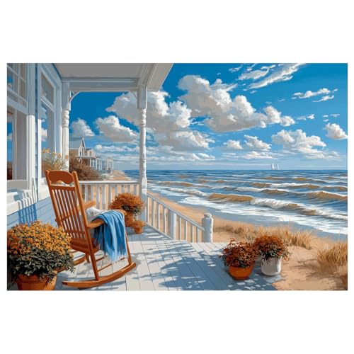 HEIBAGO Framed Paint by Numbers Kit Landscape for Adults, Paint by Numbers for Adults Beginner, Adult Paint by Number Kits Beach on Canvas, DIY Painting by Numbers for Gift Home Wall Decor 8 x 12 Inch - color: Seaside Scenery