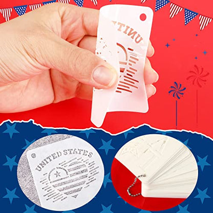 Augshy 56 Pack 4th of July Patriotic Stencils for Americana Painting Crafts | Plastic, Reusable Patriotic Face Paint Rock Drawing Scrapbooking, Wall Floor Decor Art, 3 Inch - style: Patriotic