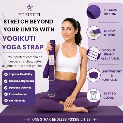 Yogikuti Double Buckle Yoga Strap - Adjustable Stretching Strap for Enhanced Flexibility in Yoga, Pilates, and Physical Therapy, Available in Various Colors and Lengths for All Fitness Levels - color: Purple