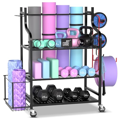 Mythinglogic Home Gym Rack for Dumbbells, Yoga Mats and Workout Equipment - color: Black