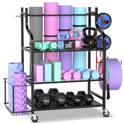 Mythinglogic Home Gym Rack for Dumbbells, Yoga Mats and Workout Equipment - color: Black
