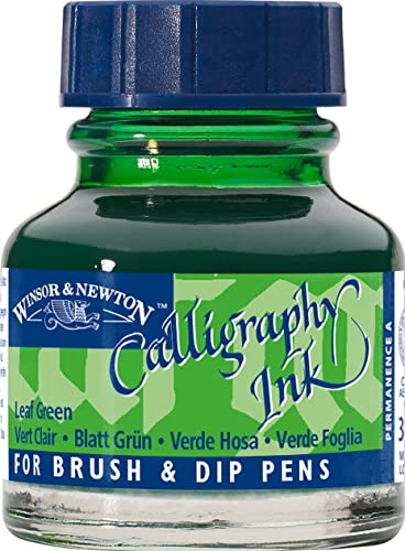 Winsor & Newton Calligraphy Ink, 30ml (1-oz) Bottle, Leaf Green | Lightfast Colors, Satin Finish, Thin Inks Suitable for fip-pens, brushes and airbrushes; Opaque Colors for dip-pen or brush - color: Leaf Green, size: 1 fl oz