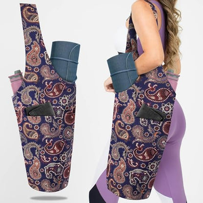 Yoga Mat Bag Yoga Tote Bag with Large Pocket and Zipper Pocket Yoga Mat Bag Carrier Fit Most Size Mats and All You Stuff - color: dark purple