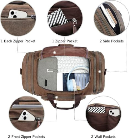 Sechunk Duffle Bag Canvas Large Outdoor Shoulder Bag Overnight Handbag Travel Tote Luggage Weekender Bag - color: coffee-A