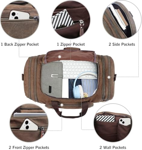 Sechunk Duffle Bag Canvas Large Outdoor Shoulder Bag Overnight Handbag Travel Tote Luggage Weekender Bag - color: coffee-A
