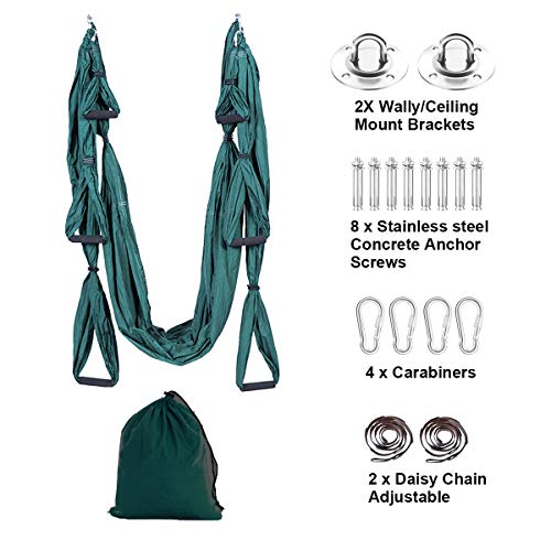 Aerial Trapeze Yoga Hammock Kit - Ultra Strong Antigravity Yoga Flying Sling Inversion Swing Tool Set - color: Green